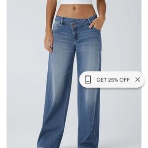 Halara Flex, Womens Assymetric Low Rise Zipper Pockets Baggy Wide Leg